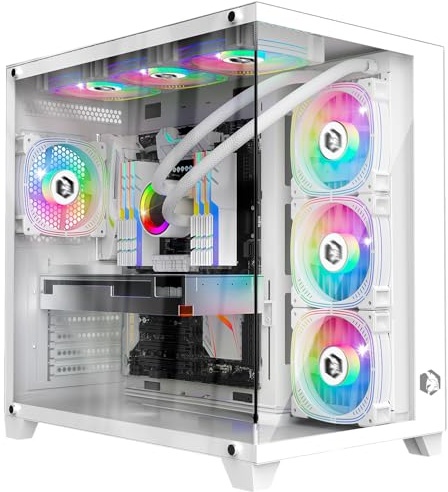 Empire Gaming - Gamer PC-Gehäuse CL-242 – ARGB Medium Tower ATX, Micro-ATX und ITX – 7 Lüfter 120 mm 3 Pins 5 V LED RGB Adressierbar – MB Sync – Mid Tower weiß