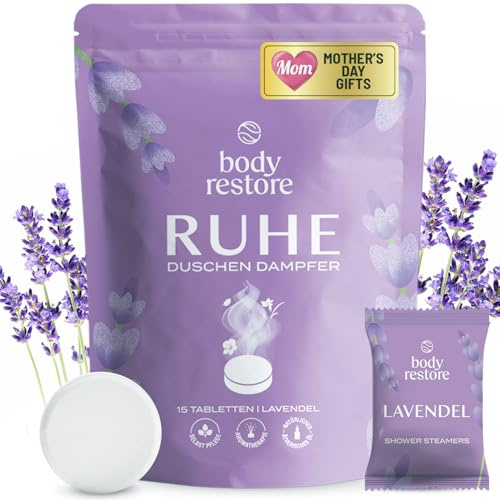 Body Restore Duschdampfer Aromatherapie 15er Pack – Muttertagsgeschenke für Mama, Spa Geschenke für Frauen, Entspannung & Stressabbau, Selbstpflege – Lavendel ätherische Öl Tabletten