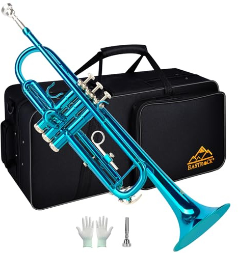 EASTROCK Trompete Sib Standard aus Messing, Musikinstrumente, Blau | 7C Mundstück mit Etui für Anfänger und Erwachsene, bestes Geschenk für Freunde