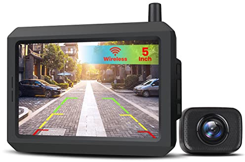 AUTO-VOX W7 5“ LCD Kabellos Digital Rückfahrkamera Set, mit eingebautem Funksender, Wireless Einparkhilfe, Wasserdicht IP68 Nachtsicht