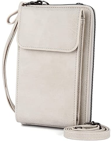 Kememo Handy Umhängetasche Damen, PU Leder Handytasche zum Umhängen mit Geldbörse Kartenfächer, Crossbody Umhängetaschen Geldbeutel Brieftasche Kleine Tasche, Cremeweiß