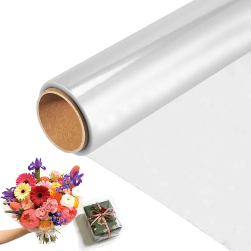 Geschenkfolie Transparent - 40cm x 15m Cellophanfolie, 2.3 Mil Dick Durchsichtiges Geschenkpapier, Wasserdicht Klarsichtfolie Geschenkfolie Für Blumen, Geschenke, Hochzeiten