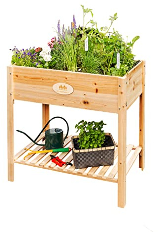 PFLANZENHOLZ® Hochbeet für Balkon und Garten aus Zedernholz, hochwertiger Pflanzkasten mit Ablage, ideal einsetzbar als Anzuchtbeet oder Kräuterbeet, Maße 80x40x85 cm (Typ: HB002)