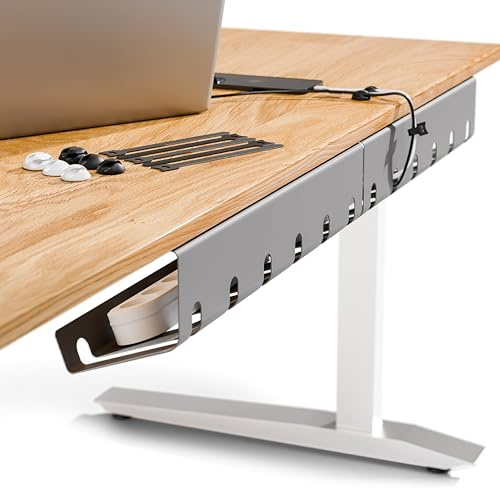 PAMO Kabelkanal Schreibtisch, grau, 3er Set, 44x10x12 cm, inkl. Zubehör | Inklusive 10x Kabelhalter, Kabel-Clips & Schrauben, einfache Installation - aus hochwertigem pulverbeschichtetem Stahl.