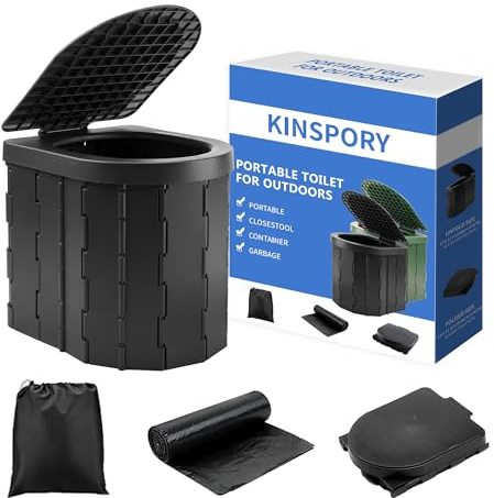 KINSPORY Campingtoilette, Mobile Toilette, Trenntoilette, Tragbare Toilette für Draußen oder Drinnen,faltbares Töpfchen für Autocamping (Schwarz mit Deckel)