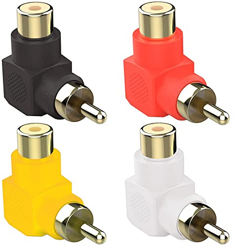 Greluma 4 Stück vergoldete Cinch Stecker auf Cinch Buchsen, 90 Grad Rechtwinklige Adapter (4 Farben)
