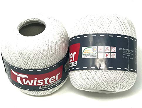 Twister Häkelgarn Handstrickgarn Baumwollgarn 2x100g (weiss)
