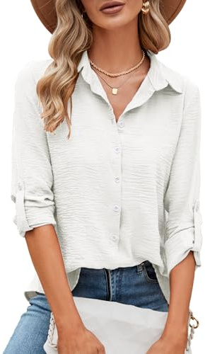 Odosalii Damen V-Ausschnitt 3/4 Ärmel Chiffon Causal Lässige Elegant Bluse | Fashion Oberteile Oberteil Tops Langarmshirt Shirts Tunika Hemd