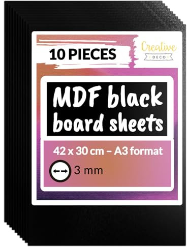 Creative Deco 10 x Schwarze A3 MDF Platten | 420 x 300 x 3 mm | Dünne Holz-platten | Perfekt für Laser, CNC Router, Modellierung, Durchbrochenes, Laubsäge