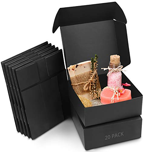 Kurtzy Karton Geschenkboxen Schwarz (20 Stk) – Schachteln 12 x 12 x 5cm Pappschachteln mit Deckel – Kraftpapier Geschenk Box zum Selber Aufbauen für Geschenke, Hochzeit, Party, Weihnachten