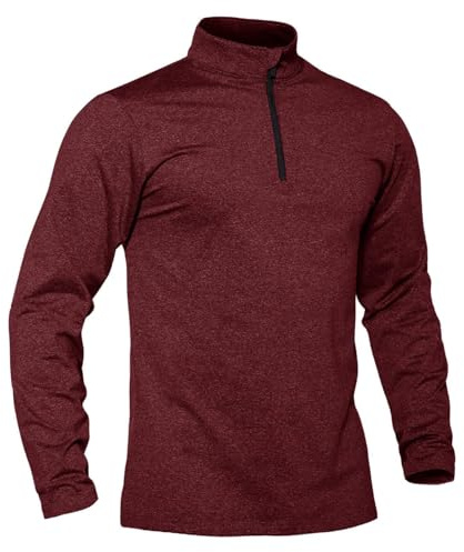 TACVASEN Langarmshirt Herren Fleecepullover Warme Half Zip Winter Sport Laufshirt Funktionsshirt Männer (L, Weinrot)