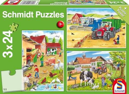 Schmidt Spiele 56216 Auf dem Bauernhof, 3x24 Teile Kinderpuzzle | Puzzleposter inklusive, Premium-Qualität, passgenaue Teile, kindgerechtes Puzzle, Puzzlespaß ab 3 Jahren