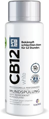 CB12 White Mundspülung: Mundwasser für weißere Zähne und frischen Atem, mit Zinkacetat & Chlorhexidin, Geschmack Minze, alkoholfrei, 250ml