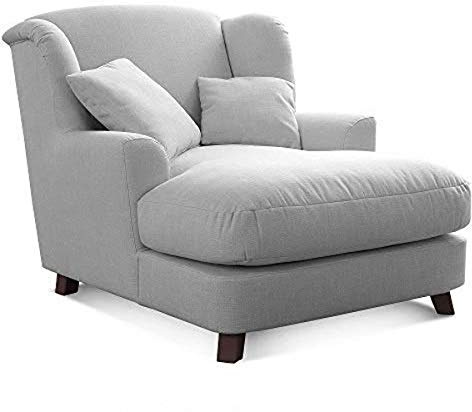 Cavadore XXL-Sessel Assado / Großer Polstersessel mit Holzfüßen und großer Sitzfläche / Inkl. 2 Zierkissen / 109 x 104 x 145 / Flachgewebe Hellgrau
