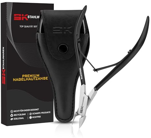 SK STAHLWAREN Nagelhautzange 10 cm Premium rostfreier Edelstahl Vielseitig einsetzbar mit stabilem Griff Extrem glatter scharfer & glatter Schnitt Nagelhautentferner für die Nagelpflege (Schwarz)