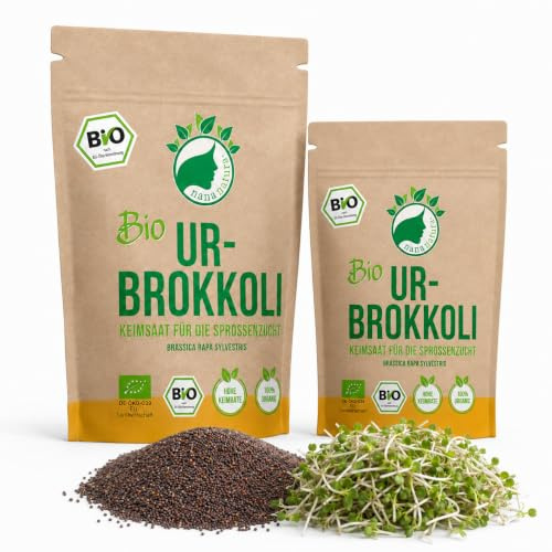 NanaNatura's BIO Ur-Brokkoli Samen 180g | Keimsaat für Brokkolisprossen und Microgreens – für Sprossenglas und Keimschale – biologisch angebautes Saatgut aus Italien