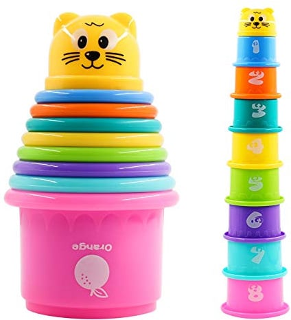 PHYLES 9-teiliges Stapelbecher Kinder Stapelturm Stapelwürfel Baby Sandspielzeug zum Sortieren und Stapelspiel Pädagogisches Baby Spielzeug ab 6 Monaten