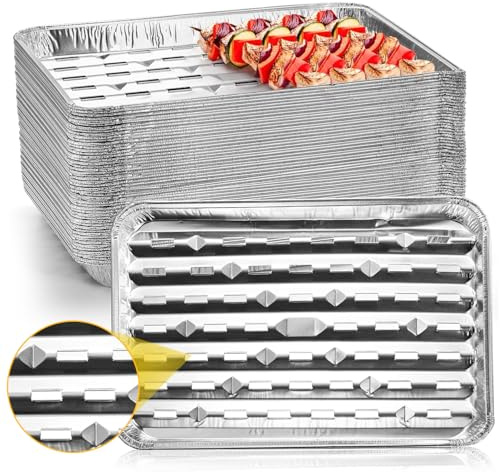 Yesland 30 Stück Aluminium BBQ Grillschale Aluminium Tropfschalen Einweg-Schale Eckig Aluschalen Fettauffangschalen für Reste, Grill, Kuchen, Obst und Gemüse(33 x 22 x 2,8 cm)
