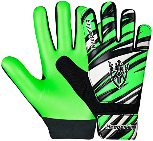 Keeperking Torwarthandschuhe Kinder, Jungen und Mädchen, Junior Fußballhandschuhe Fußball Spielerhandschuhe für Jungen tormannhandschuhe (3,Grün-Schwarz-Weiß)