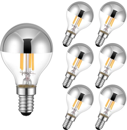 karedle oard 6er Pack G45 Kopfspiegellampe Silber LED Glühbirne E14-Sockel Edison Lampe ersetzt 40 Watt, 4W, 240 Lumen, 2700K warmweiß, LED Filament Fadenlampe, mit dimmenden, 220V, Silber
