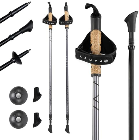 KADVA ARUKU Nordic Walking Stöcke in Schwarz, verstellbare Größe 83-135 cm Twist Lock System für Stabilität und Sicherheit Vibrationsreduzierung mit Antishock System Resistenz