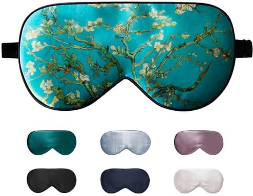 LaCourse Schlafmaske aus 100% Grade 6A Maulbeerseide, Grün-Blumig | Beidseitig Naturseide, Verstellbarer Band, Atmungsaktiv & Ultraweich, für Seitenschläfer