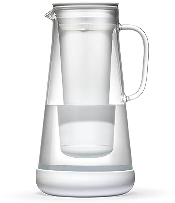 LifeStraw Home Wasserfilter-Kanne aus Glas mit Silikonbasis; Bietet Schutz vor Bakterien, Parasiten, Mikroplastik, Blei, Quecksilber, PFAS und weiteren Chemikalien; 1,6 Liter, White (weiß)
