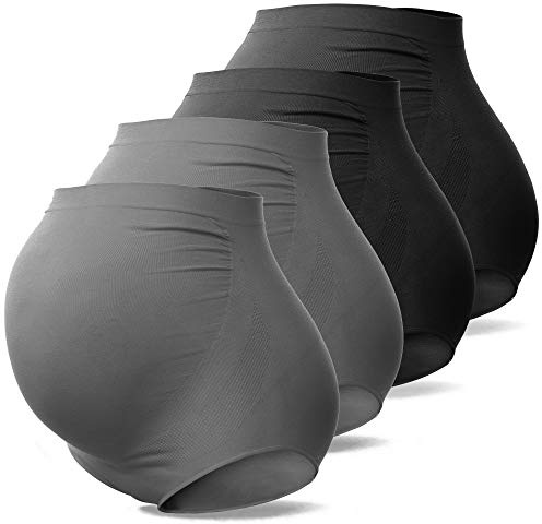 SUNNYBUY Damen Umstandsmode Hohe Taille Unterwäsche Schwangerschaft Nahtlos Weich Hipster Panties Over Bump, 2 Schwarz 2 Grau-4er Pack, XL