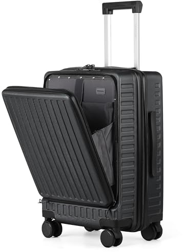 TANTOMI Handgepäck Koffer mit Laptopfach, 20 Zoll Hartschalenkoffer, Leichter ABS-Rollkoffer, Reisekoffer mit 4×360°-Rollen, TSA-Schloss (Schwarz, 41L)