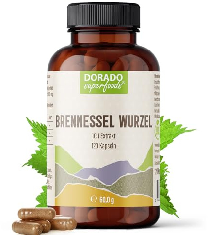 Brennnessel Wurzel Kapseln Hochdosiert – 400 mg 10:1 Extrakt pro Kapsel | 1.600 mg Tagesdosis | Entspricht 16.000 mg Rohwurzel | 120 Vegane HPMC-Kapseln | Dorado Superfoods®