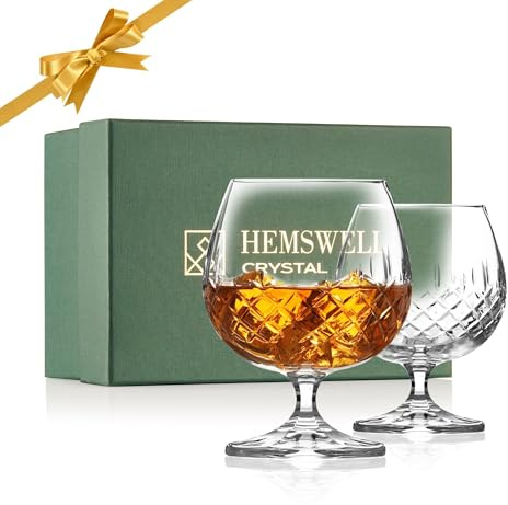 Hemswell Crystal Brandy-Gläser 2er-Set 250 ml – Bleifreies Kristall mit schwerem Boden, edle Geschenkbox – Cognac/Brandy Snifter Set - Wicklow