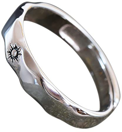 NicoWerk Damen Silberring Sonne aus 925 Sterling Silber Gewellt Glänzend Schlicht Bandring Glatt Verstellbar Offen SRI670