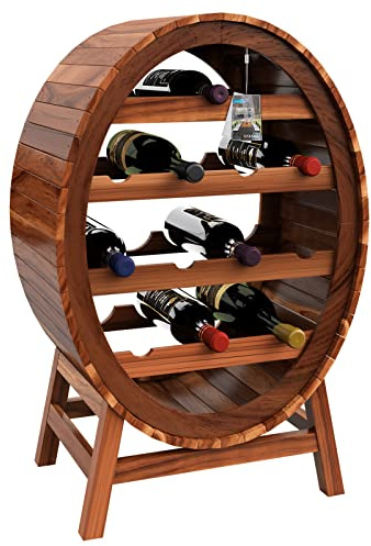 CASARIA® Weinregal Fass 12 Flaschen Akazie Massiv Holz Rustikal 90x50x30cm Stehend Keller Küche Wohnzimmer Bar Weinfass Flaschenregal Weinständer Regal