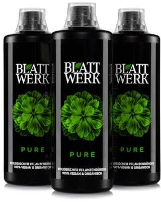 BLATTWERK Pure Bio-Universaldünger, vegan, 3 l | Organischer NPK-Flüssigdünger für Zimmerpflanzen, Gemüse, Obst, Rasen und Blühpflanzen, vielseitig im Garten einsetzbar
