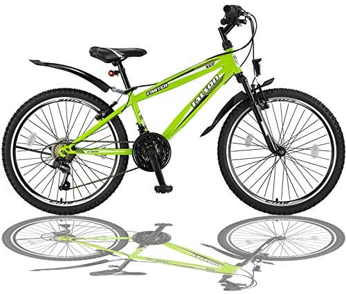 Talson 26 Zoll Mountainbike Fahrrad mit Gabelfederung und Beleuchtung mit 21-Gang Shimano in Grün
