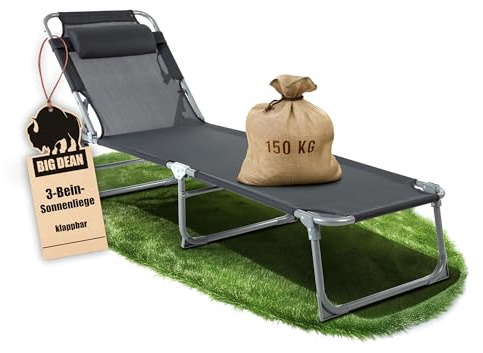BigDean Sonnenliege klappbar 150 kg & Kopfkissen 4-Fach Verstellbar Schwarz | Hochwertige Gartenliege für Balkon, Garten & Strand -Klappliege Strandliege Liege - Verstellbarer Rückenlehne