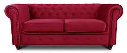 Sofnet Sofa Chesterfield Asti 2-Sitzer, Couchgarnitur 2-er, Sofagarnitur, Couch mit Holzfüße, Polstersofa - Glamour Design, Velours (Rot (Velvet 59))