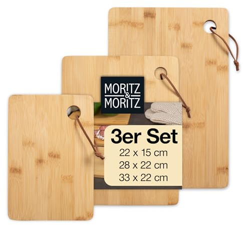 Moritz & Moritz Frühstücksbrettchen Bambus - 3er Schneidebrett Holz Set, natürlich antibakteriell, robust & messerschonend - Vielseitig als Holzbrett Küche, Brotzeitbrett, Servierbrett & cutting board