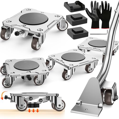 WOUOW Möbeltransportrollen Set mit Parkfunktion – Möbelroller mit Stabilisierung, aufgerüstete Kohlenstoffstahl-Platte, maximale Belastung 500 kg, sicherer Langzeitstandort für schwere Möbel