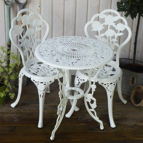 Lazy Susan London Rose Gartenmöbel-Set, rund, 2-Sitzer, Aluminiumguss, wetterfest, wartungsfrei, passende Bistro-Stühle, klassisches weißes Finish