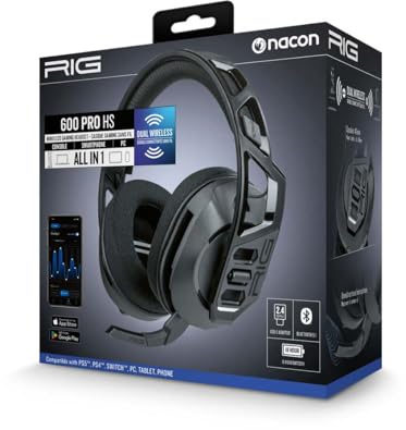 NACON Rig 600 PRO HS Auriculares PC/Xbox/PS4/PS5/Switch Gaming Inalámbricos Negros