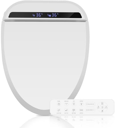 YOURLITE Intelligenter Smart Toilettensitz WC Bidet mit Düse,Smart Bidet Beheizter Toilettensitz,mit Absenkautomatik,Dusch WC Sitz,Fernbedienung,Nachtlicht,Trockner,Warmwasser,Wasserdruck