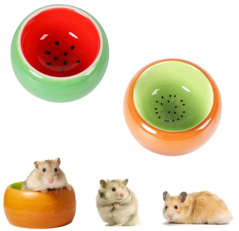 bangminda Hamster Näpfe Set 2 Stück Keramik Futterschalen für Kleintiere Anti-Biss Keramische Hamster Futternapf Schälchen für Meerschweinchen (Kiwi-Set)