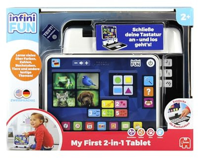 INFINI FUN Mein erster 2-in-1-Tablet, Elektronisches Lernspielzeug | Spielzeug zur Nachahmung ab 2 Jahren - Verschiedene Themenbereiche wie Tiere, Zahlen und das Alphabet