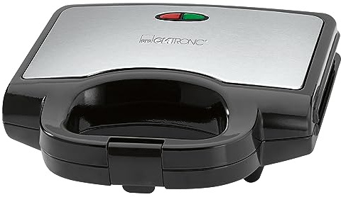 Clatronic ST 3778 Sandwichmaker I elektrischer Sandwichtoaster I Sandwich-Maker mit dreieckigen Sandwichplatten antihaftbeschichtet I automatischer Temperaturregler I 750 Watt I Schwarz/Edelstahl