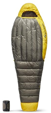 SEA TO SUMMIT - Spark Ultralight Daunenschlafsack Long (7°C) - Mumienschlafsack mit Daunenfüllung - Körperlänge - 850+ Loft Ultra-Dry Down - 1 Jahreszeit - Für Wanderungen - Grey & Yellow - 387g