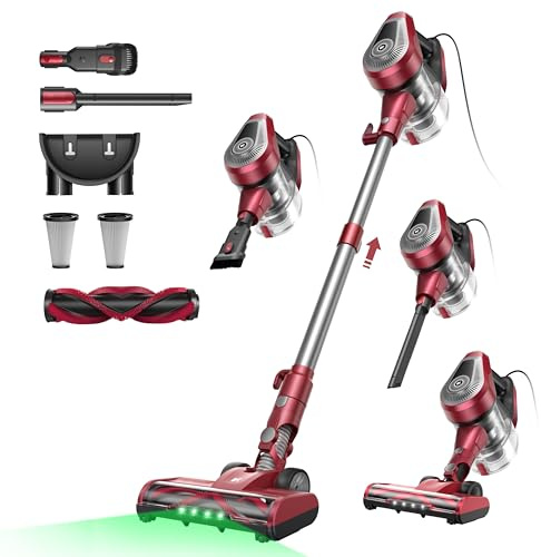 Vexilar C8 6-in-1 Staubsauger, 60KPa Staubsauger mit Kabel, 600W Vacuum Cleaner, 7M Handstaubsauger, Stielstaubsauger mit Kabel mit Bürstenrolle, 1.5L Staubbehälter mit Handgriff für Tierhaare