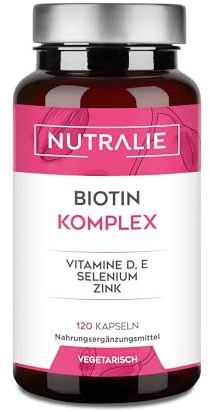 Biotin Haare 10000 mgc - Vitamine E D Zink Selen - Für Frauen und Männer - 120 Kapseln Biotin vegetarisch Nutralie
