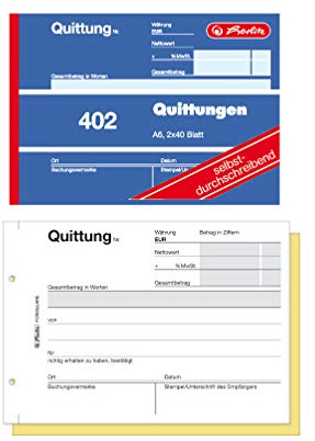 Herlitz Quittungsblock A6 402 2x40 Blatt, selbstdurchschreibend (20er Pack)