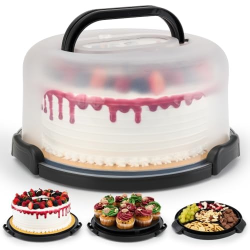 uandu Kuchen Transportbox Rund Ø 30 cm – Für Torten bis 11 cm Höhe | 11 Cupcakes & 5 Snackfächer, 3-in-1 Tortenbox, Für Transport & Servieren, 3 Verschlussclips, Rutschfest, BPA-frei